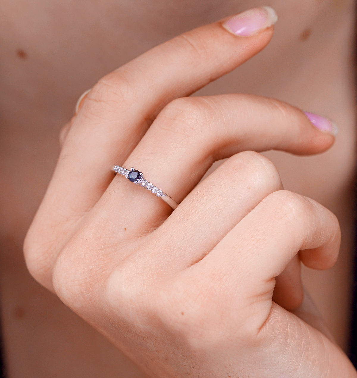 Diamond Black Diamond and Lab Diamond Engagement Ring 0.25ct in 9K White Gold