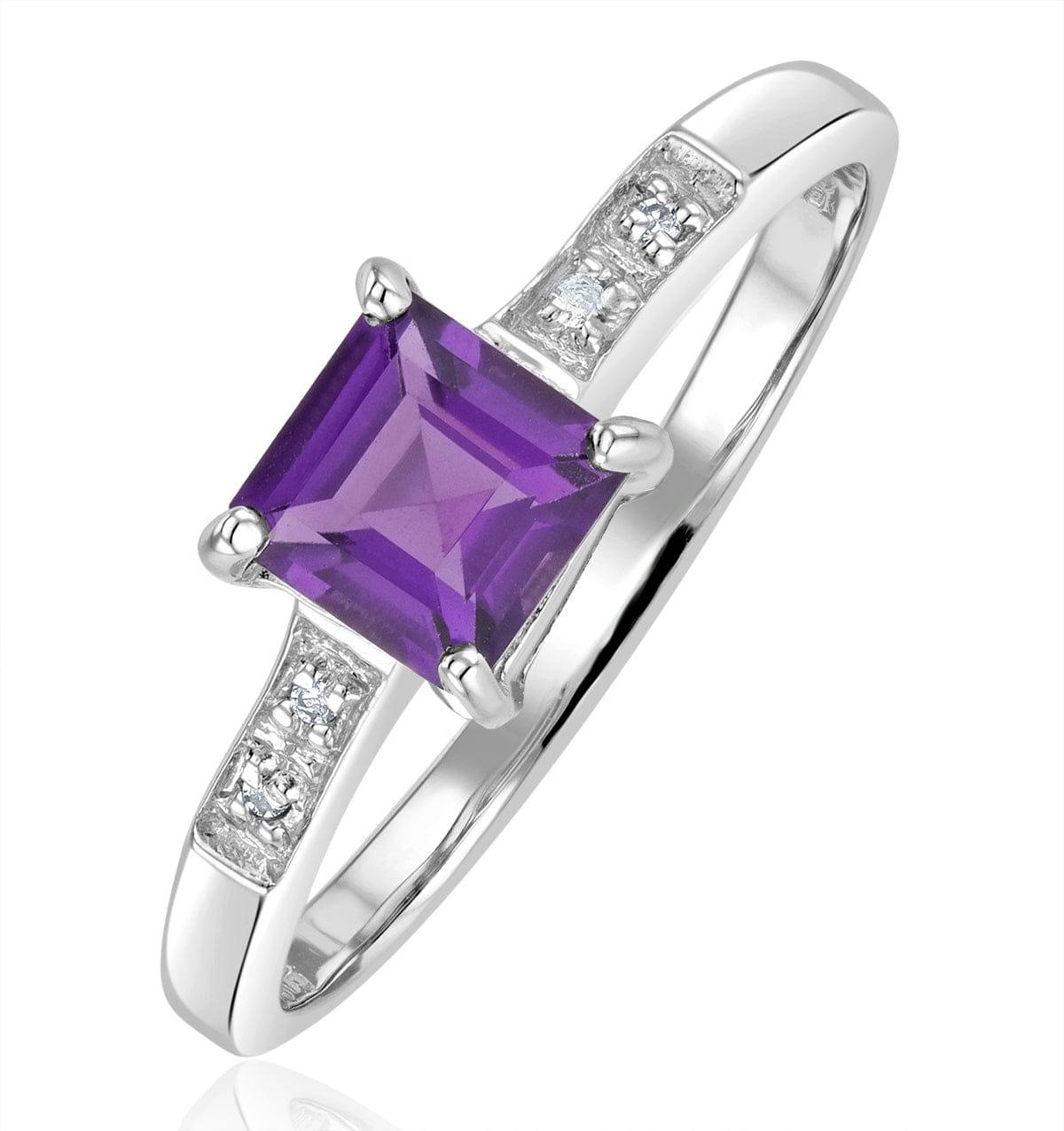 Diamond Amethyst 0.63ct And Diamond 9K White Gold Ring