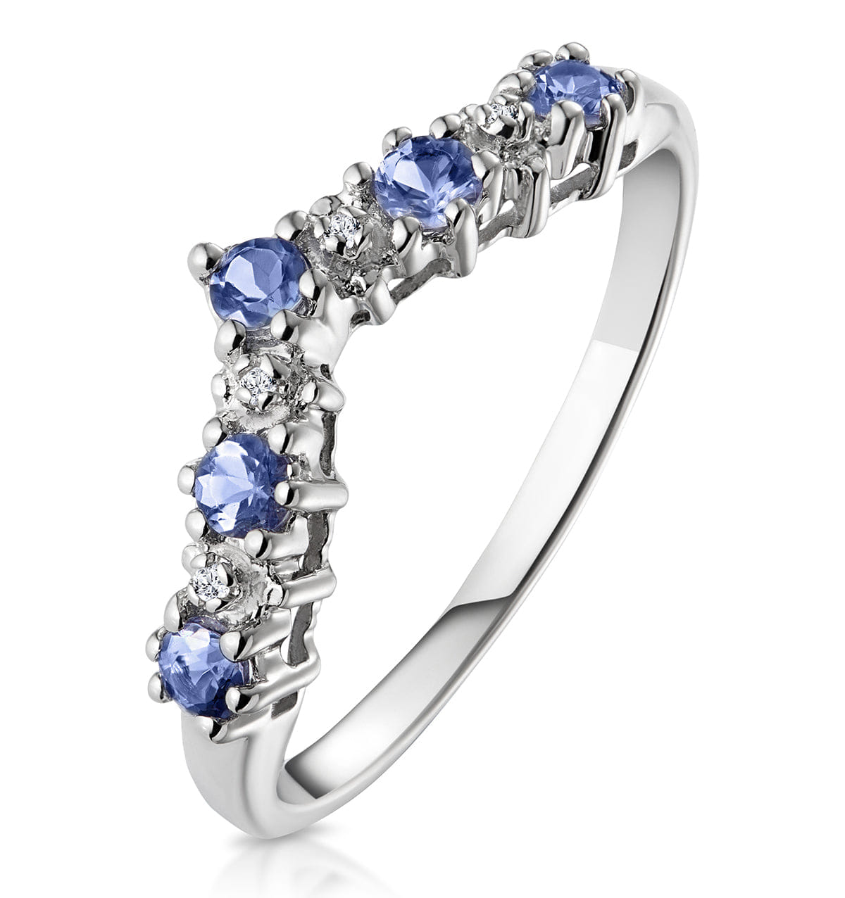WISHBONE Diamond and Tanzanite 0.35CT Wishbone Ring in 9K White Gold