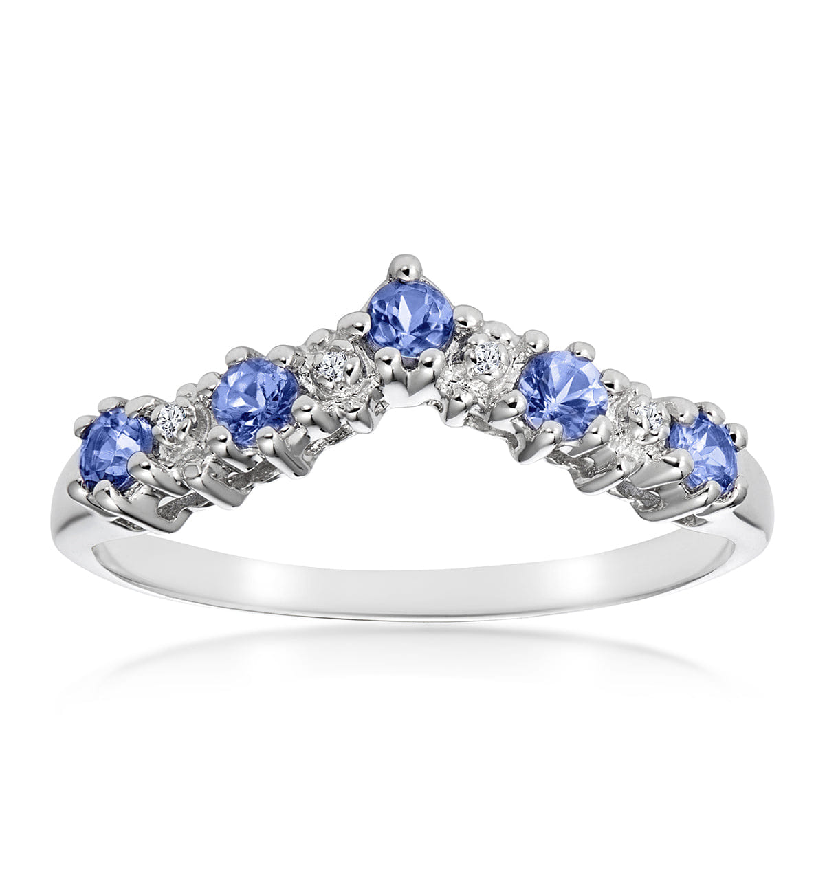 WISHBONE Diamond and Tanzanite 0.35CT Wishbone Ring in 9K White Gold