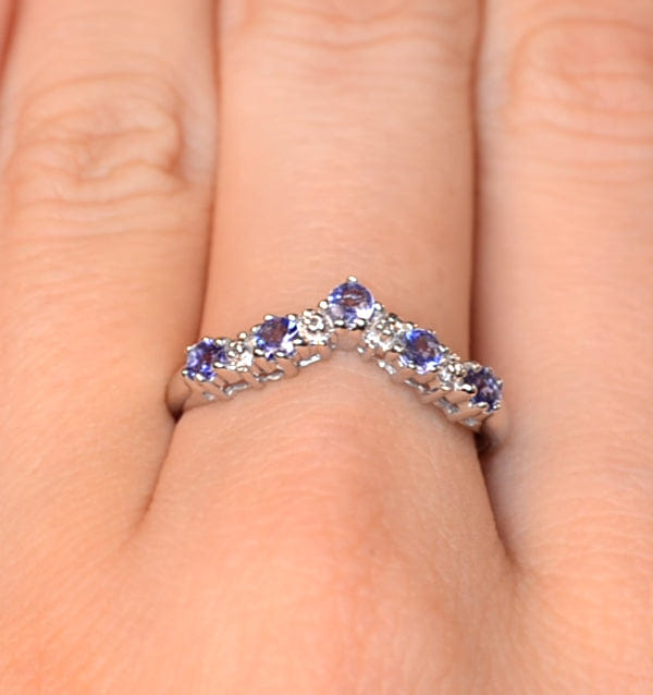 WISHBONE Diamond and Tanzanite 0.35CT Wishbone Ring in 9K White Gold
