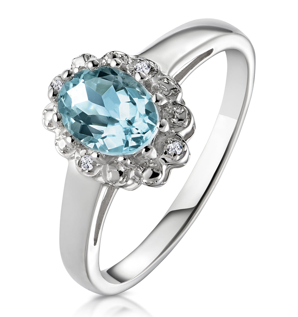 Diamond Aquamarine 0.70CT And Diamond 9K White Gold Ring