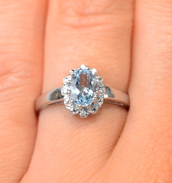 Diamond Aquamarine 0.70CT And Diamond 9K White Gold Ring