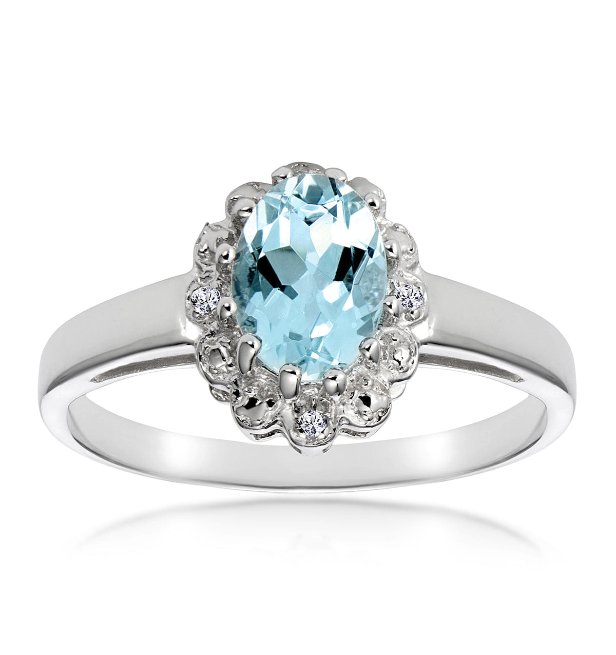 Diamond Aquamarine 0.70CT And Diamond 9K White Gold Ring