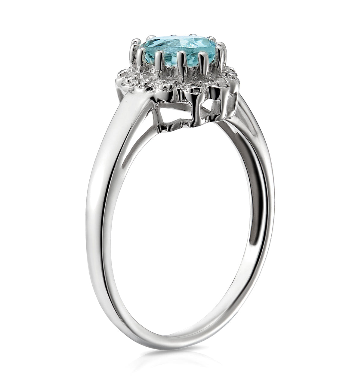 Diamond Aquamarine 0.70CT And Diamond 9K White Gold Ring