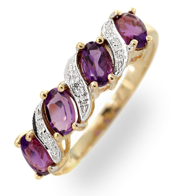 Diamond Amethyst 0.74ct And Diamond 9K Gold Ring