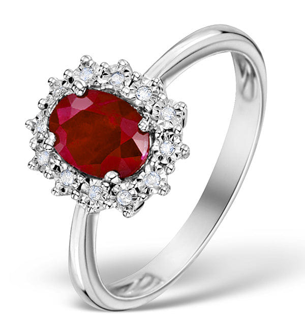 Diamond Ruby Ring With Lab Diamond Halo 7 x 5 mm Set in 925 Silver