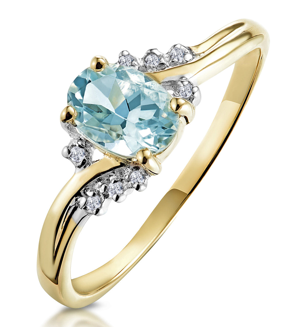 Diamond Aquamarine 0.70CT And Diamond 9K Yellow Gold Ring