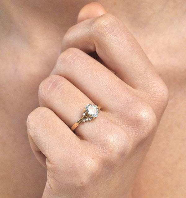 Diamond Aquamarine 0.70CT And Diamond 9K Yellow Gold Ring