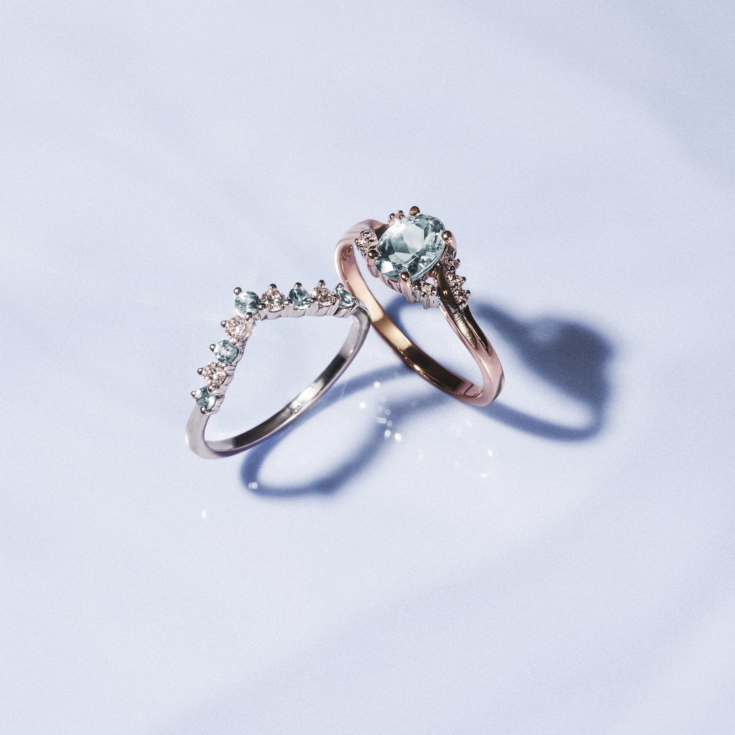 Diamond Aquamarine 0.70CT And Diamond 9K Yellow Gold Ring