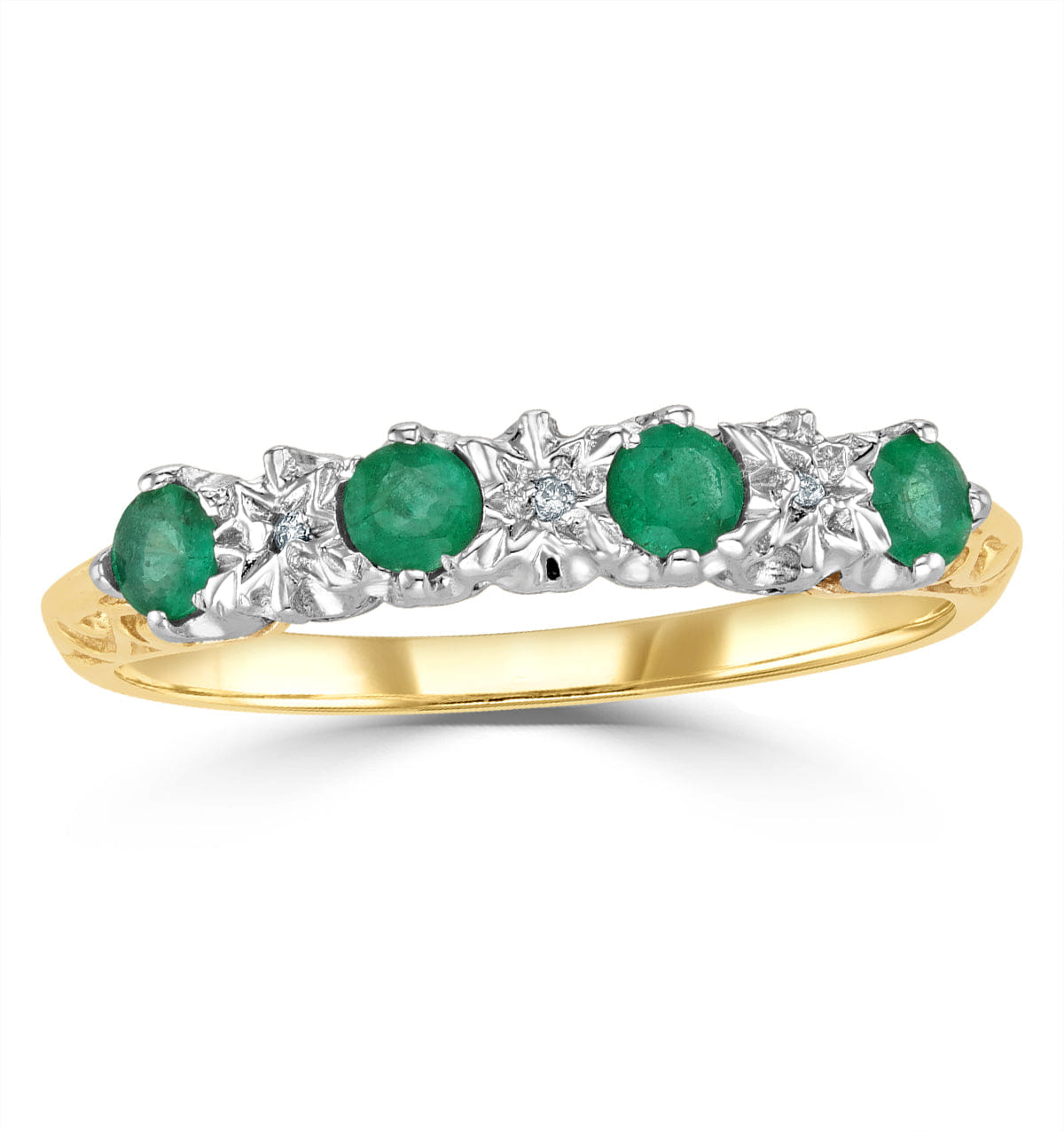 Diamond Emerald 0.28ct And Diamond 9K Gold Ring