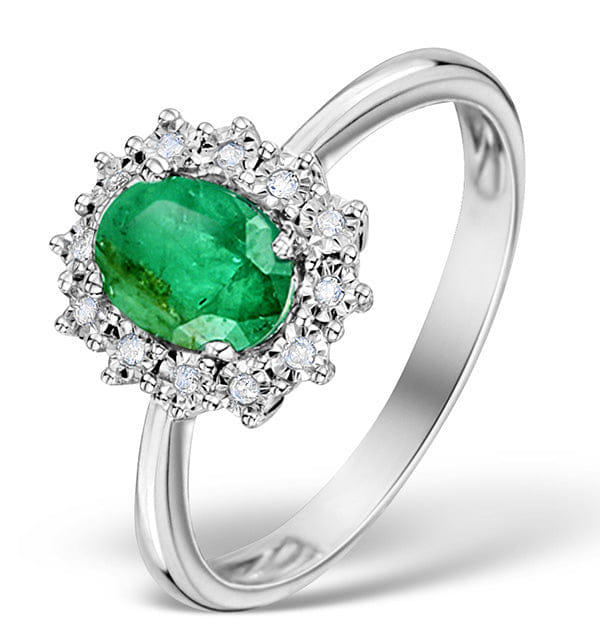 Diamond Emerald Ring With Lab Diamond Halo 7 x 5 mm Set in 925 Silver