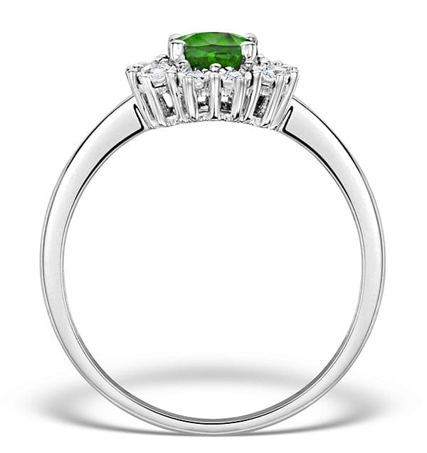 Diamond Emerald Ring With Lab Diamond Halo 7 x 5 mm Set in 925 Silver