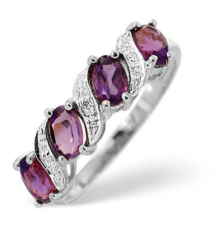 Diamond Amethyst 0.74ct And Diamond 9K White Gold Ring
