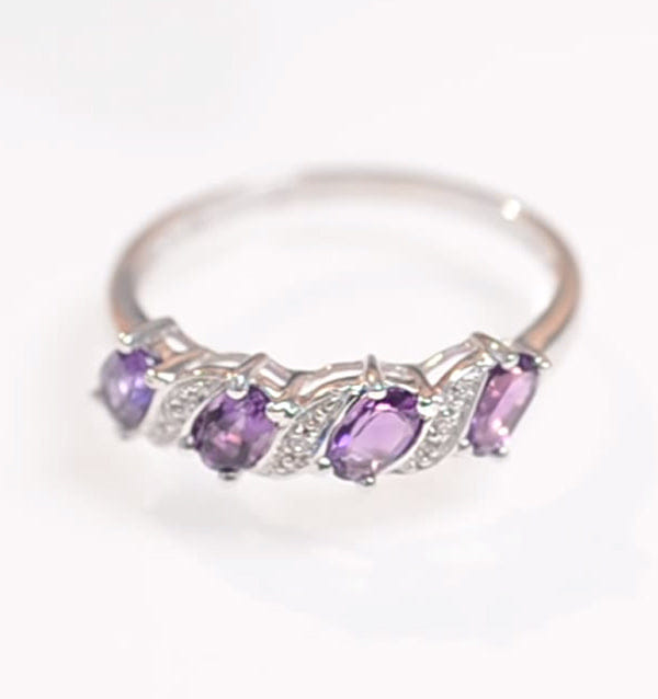 Diamond Amethyst 0.74ct And Diamond 9K White Gold Ring