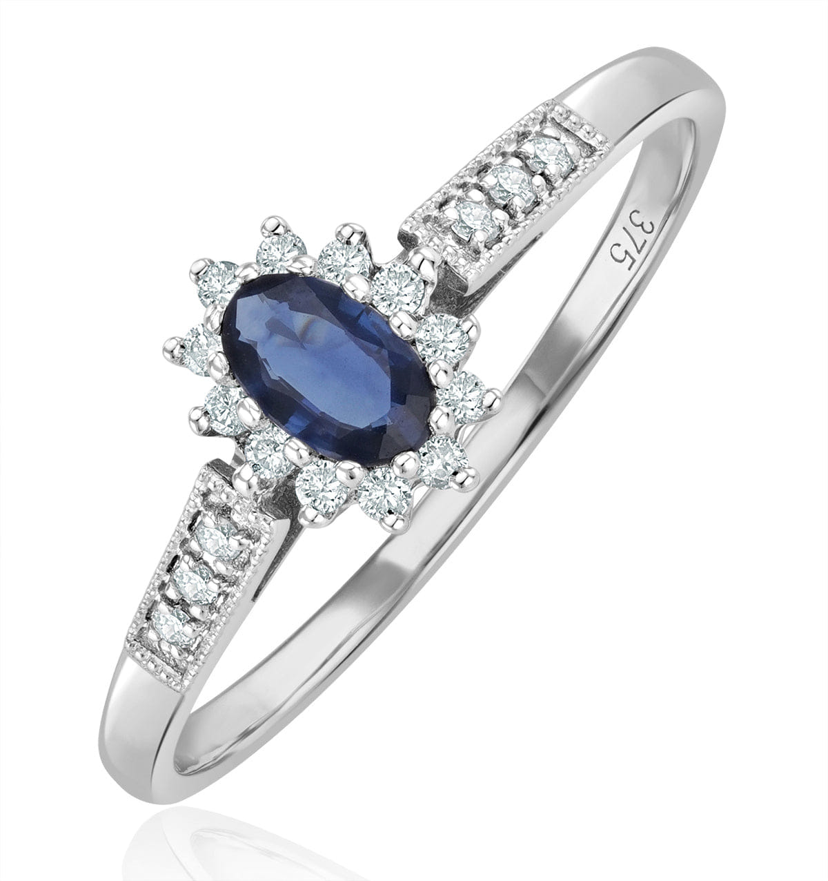RING Sapphire Ring with Lab Diamonds in 925 Silver - 5 x 3 mm Centre