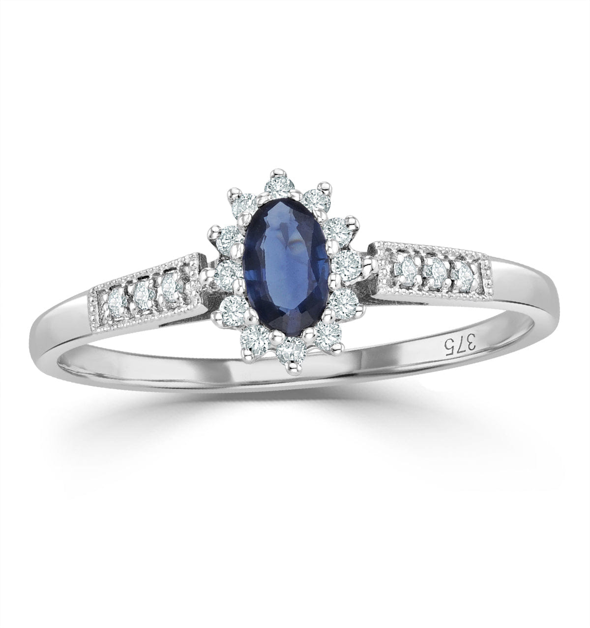 RING Sapphire Ring with Lab Diamonds in 925 Silver - 5 x 3 mm Centre