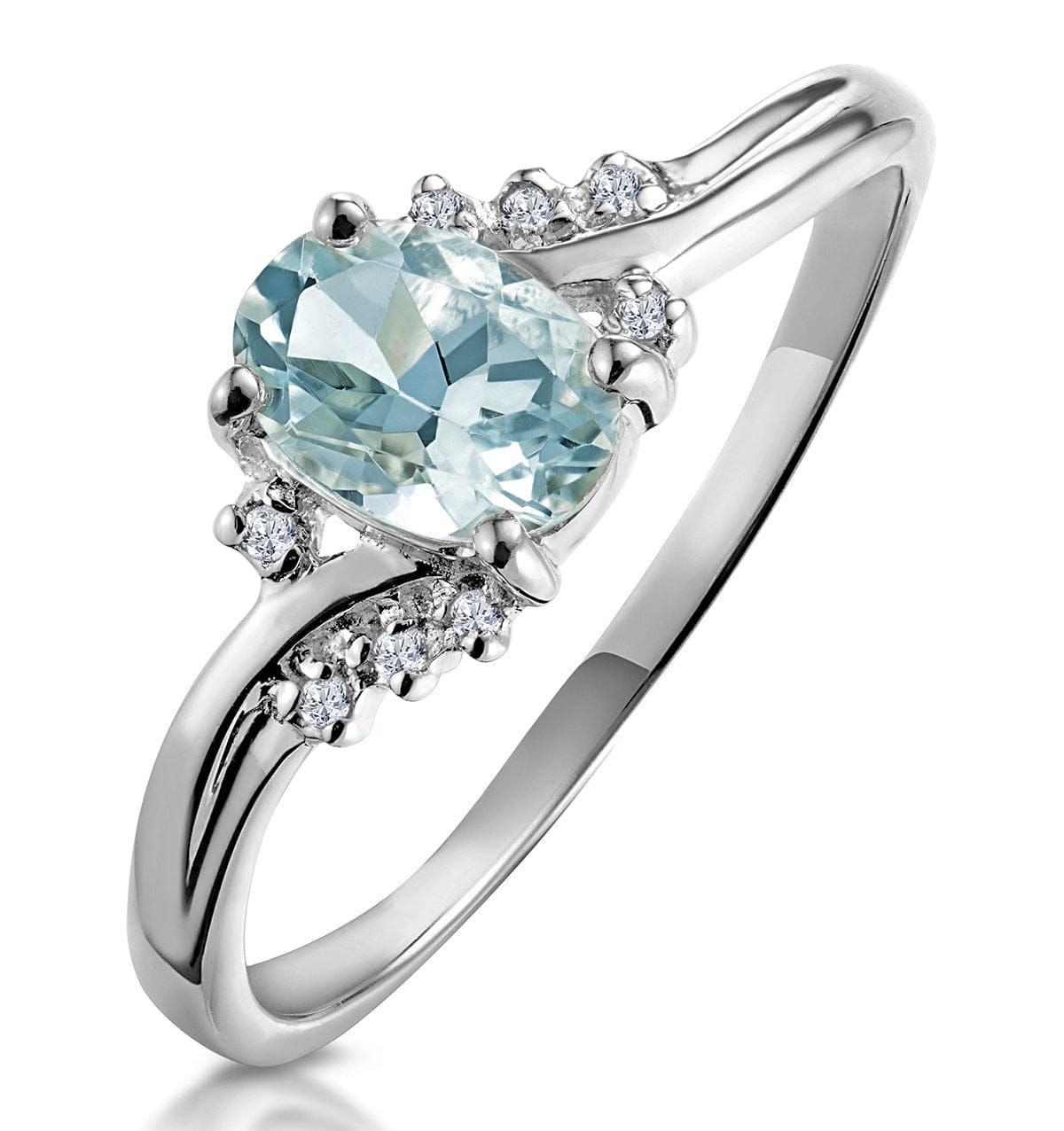 Diamond Aquamarine 0.70CT And Diamond 9K White Gold Ring E5731