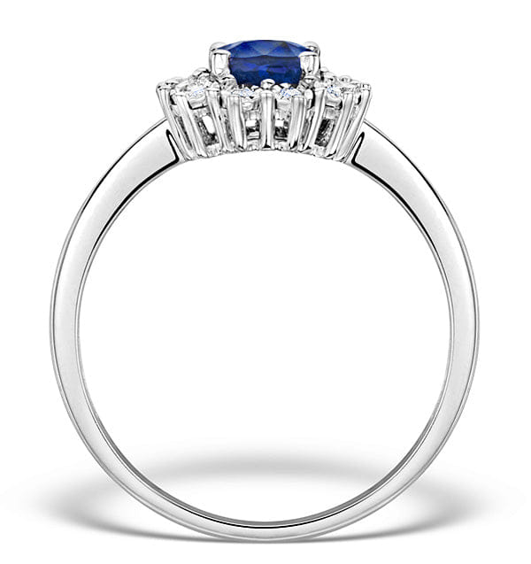 Diamond Sapphire Ring With Lab Diamond Halo 7 x 5 mm Set in 925 Silver