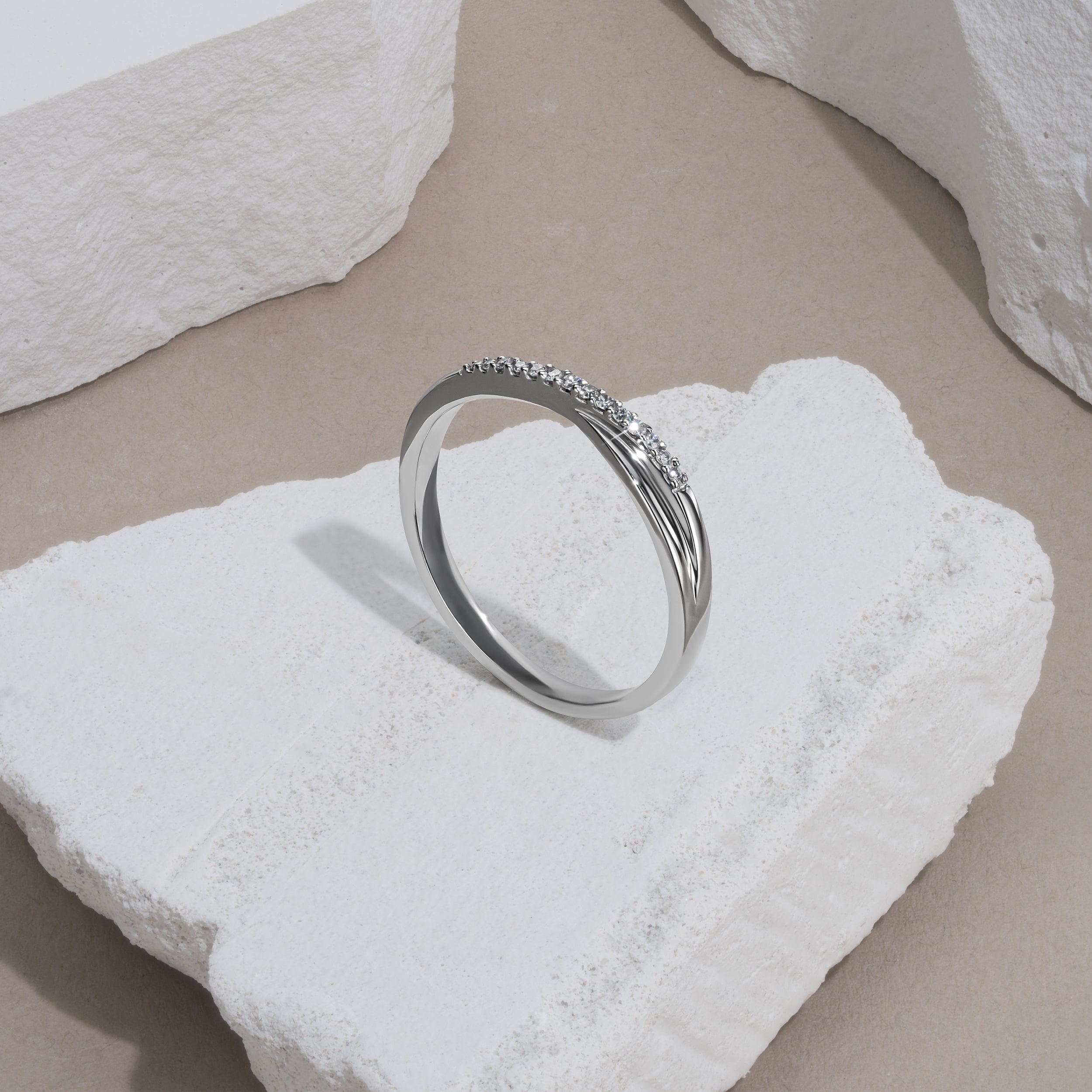 Diamond Lab Diamond Half Eternity Wave Ring 0.05ct in 925 Silver