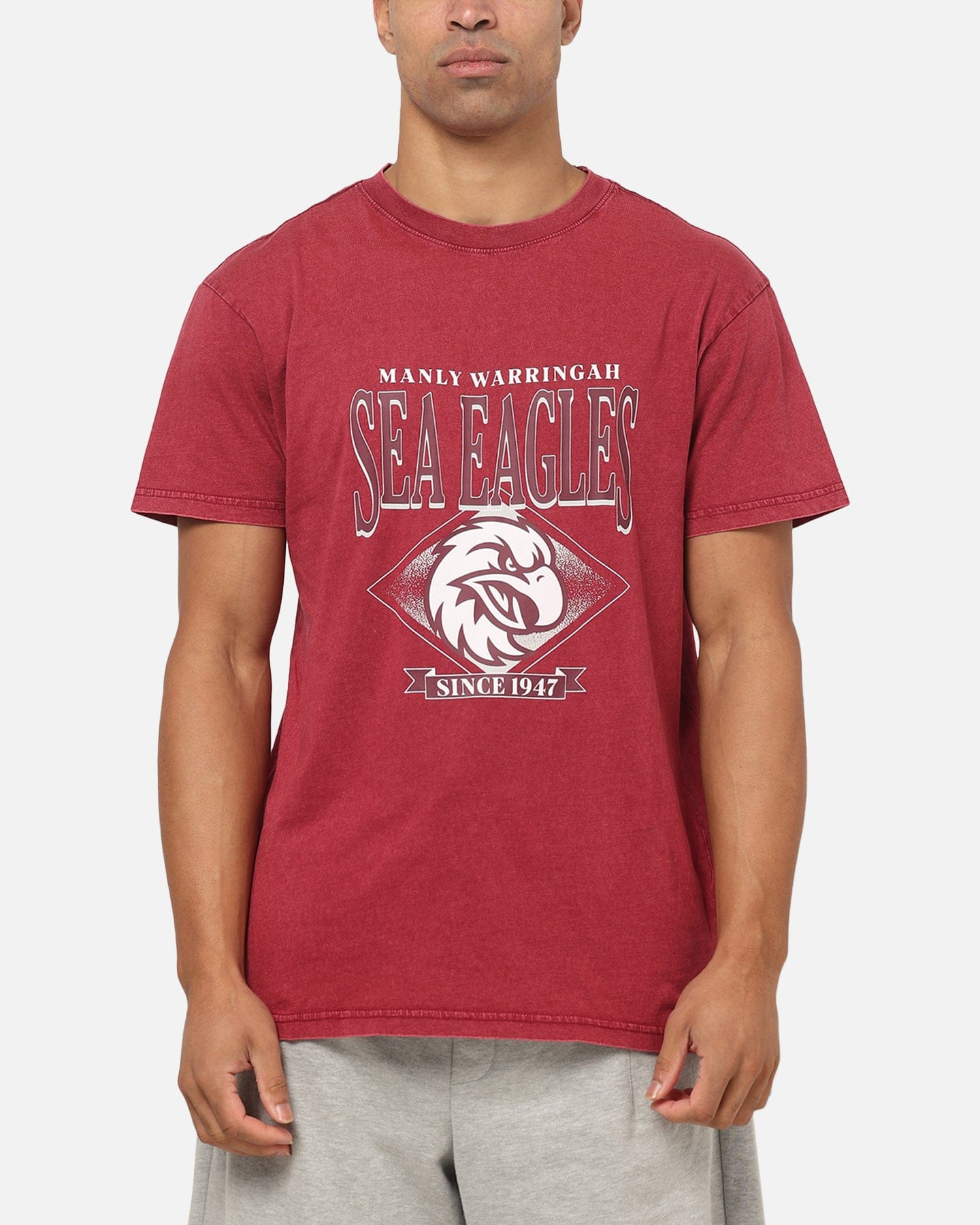 Bleacher Athletic Manly Warringah Sea Eagles Adult Washed Team T - Shirt Maroon