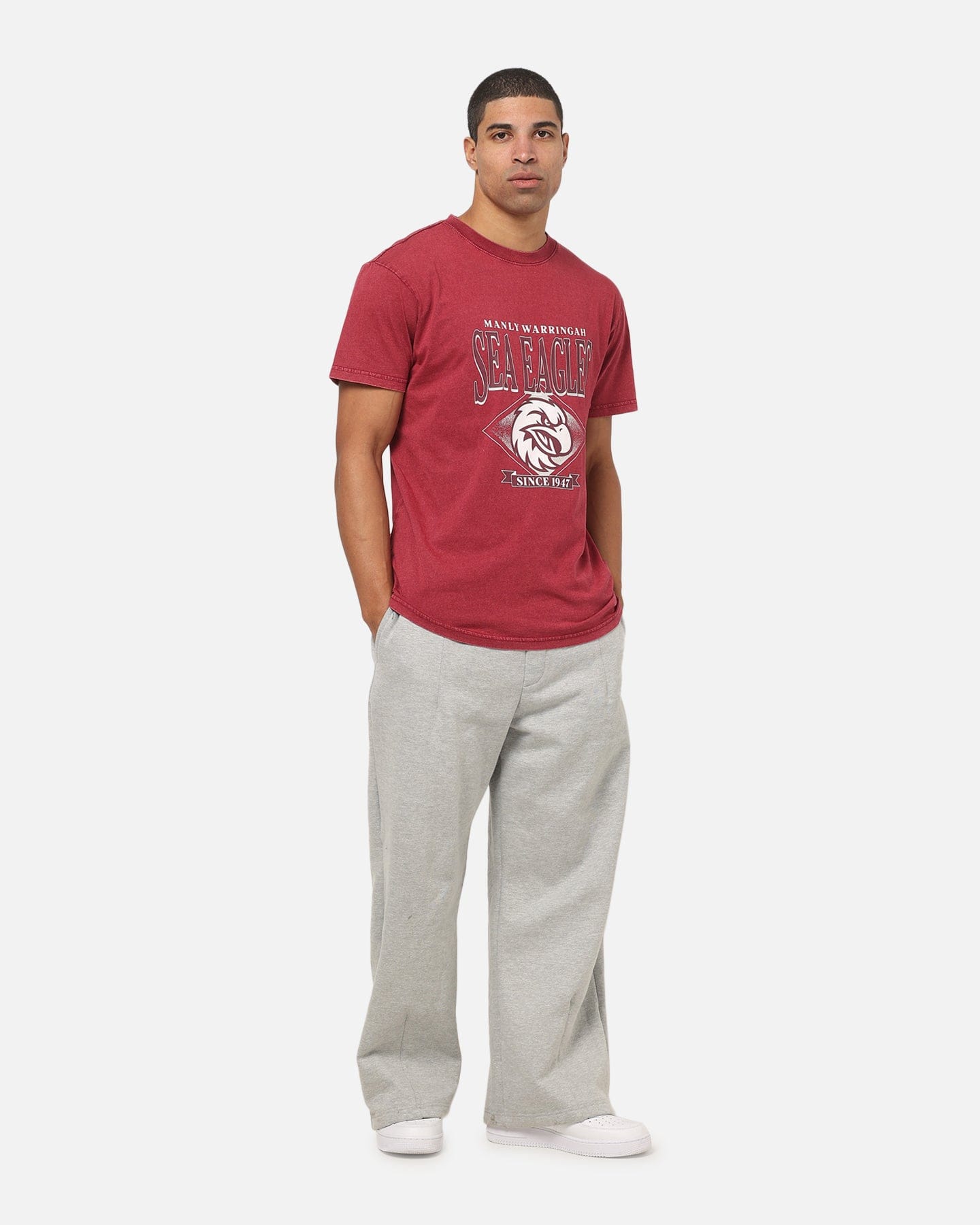 Bleacher Athletic Manly Warringah Sea Eagles Adult Washed Team T - Shirt Maroon