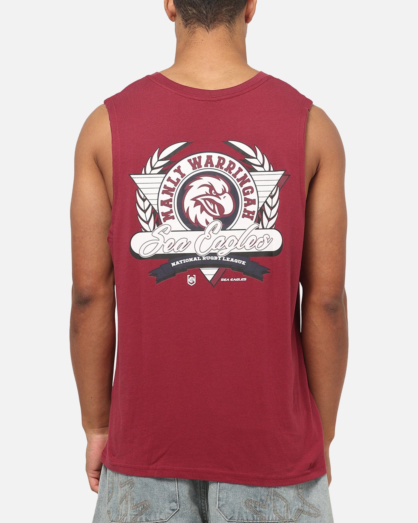 Bleacher Athletic Manly Warringah Sea Eagles NRL Adult Muscle T - Shirt Maroon