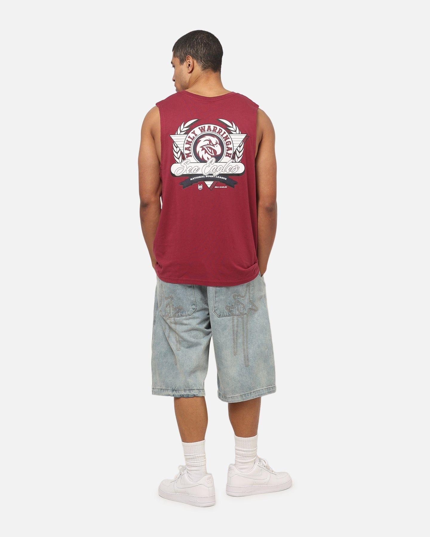 Bleacher Athletic Manly Warringah Sea Eagles NRL Adult Muscle T - Shirt Maroon