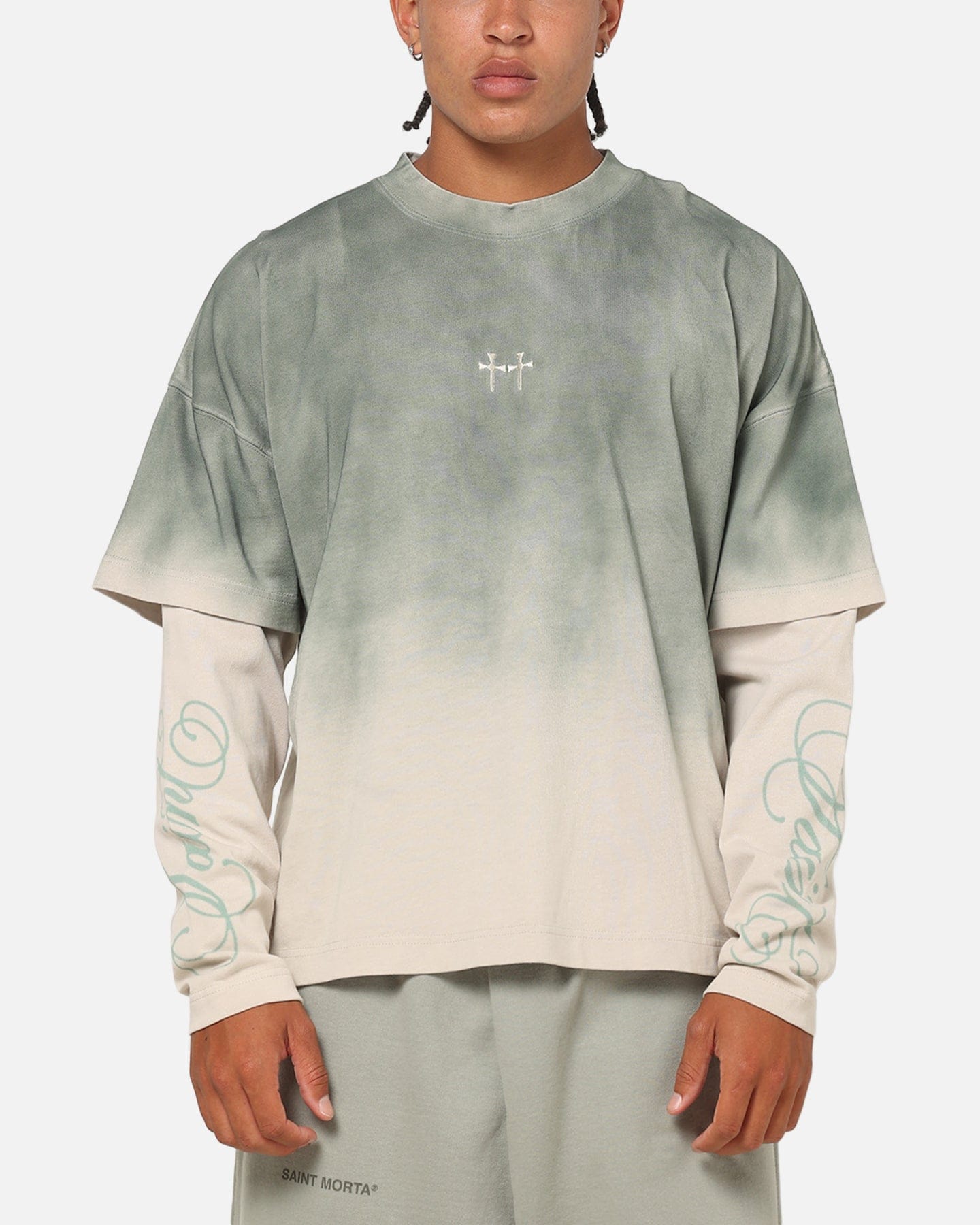 Saint Morta Divine Regiment Long Sleeve T - Shirt Green/Off White