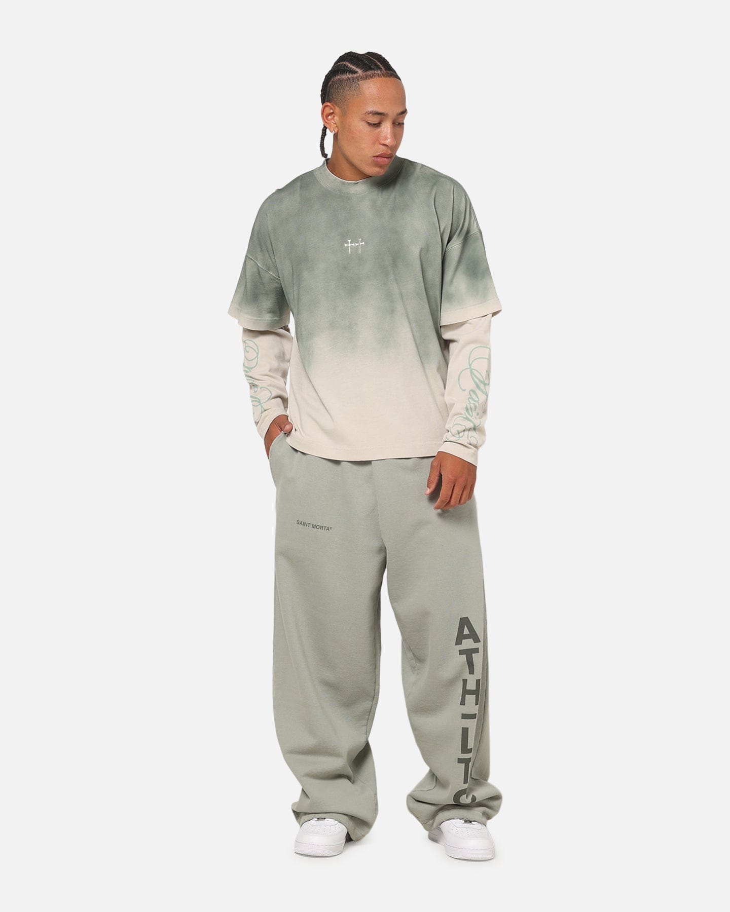 Saint Morta Divine Regiment Long Sleeve T - Shirt Green/Off White