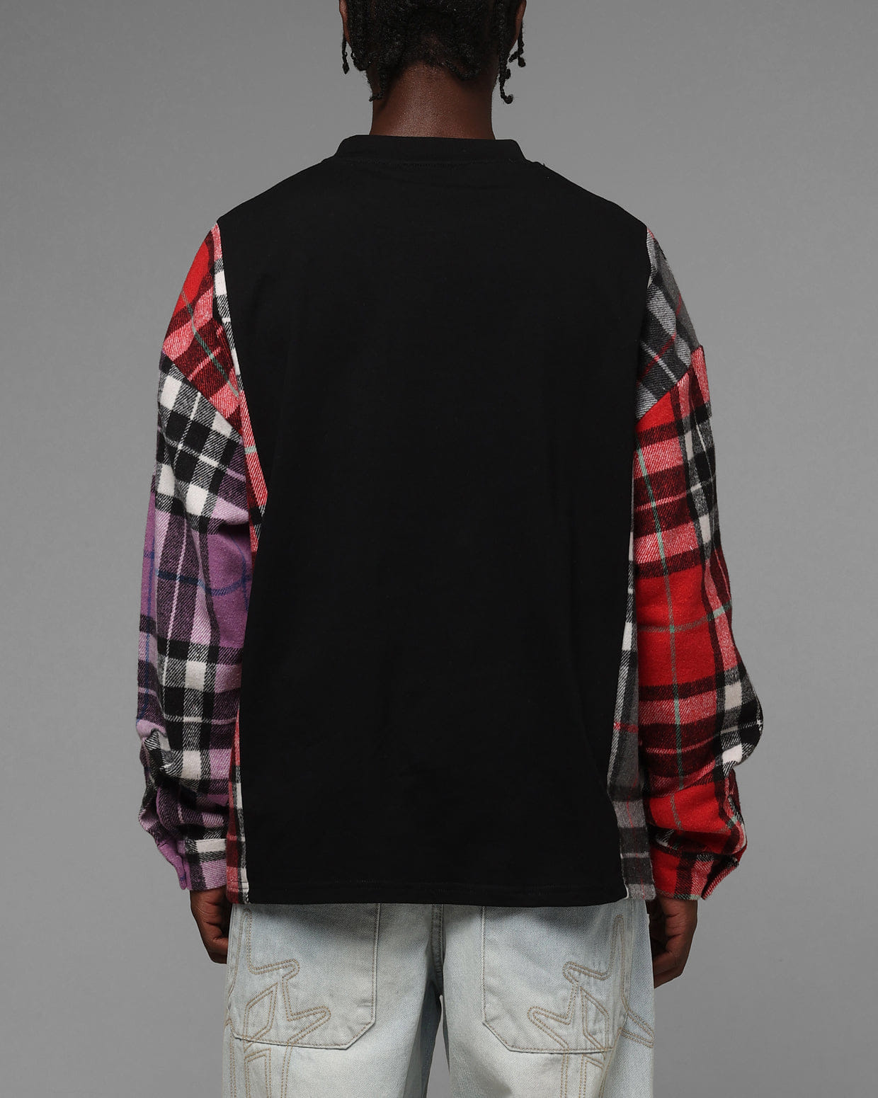 Loiter Script Flannel Long Sleeve T - Shirt Black