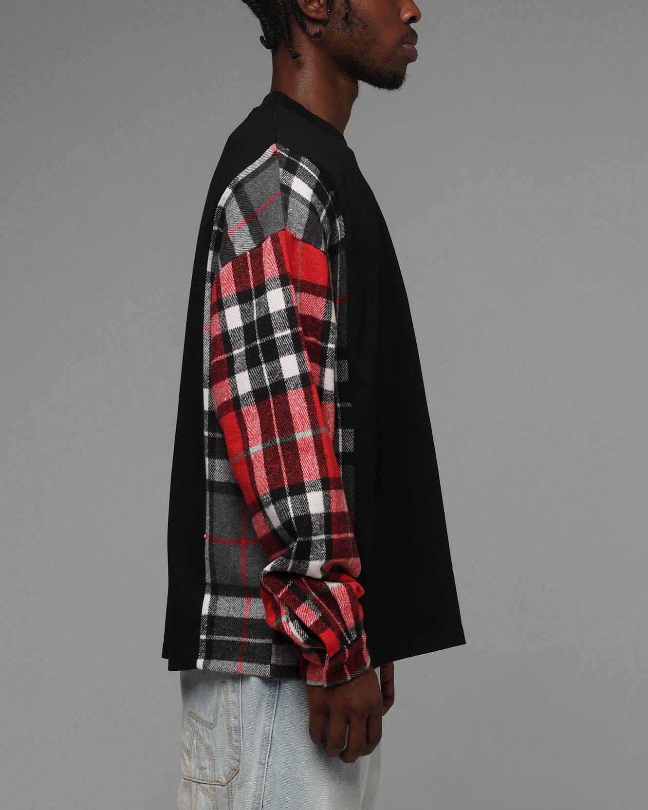 Loiter Script Flannel Long Sleeve T - Shirt Black