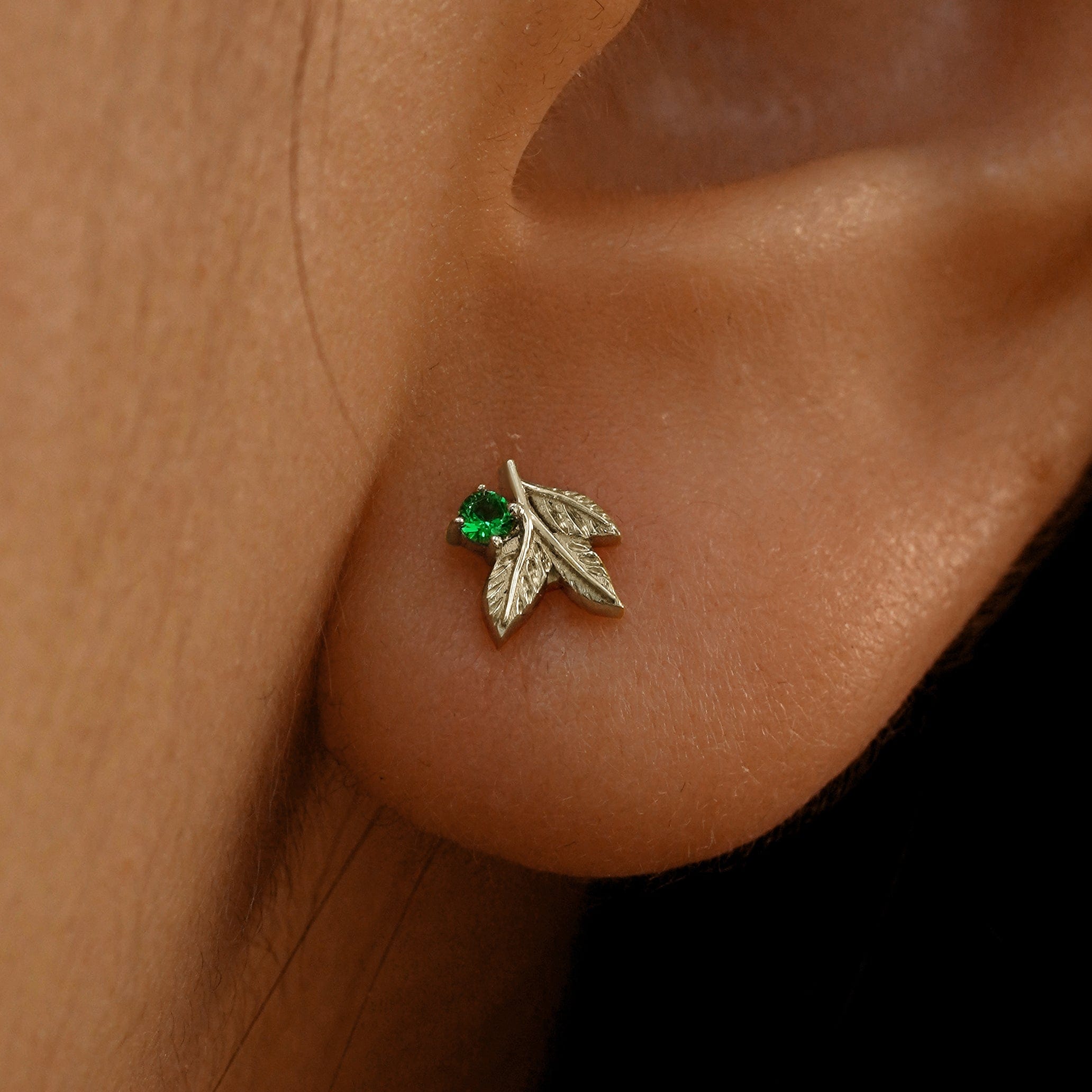 Automic Gold Studio Gemstone 3 Leaves Earring
