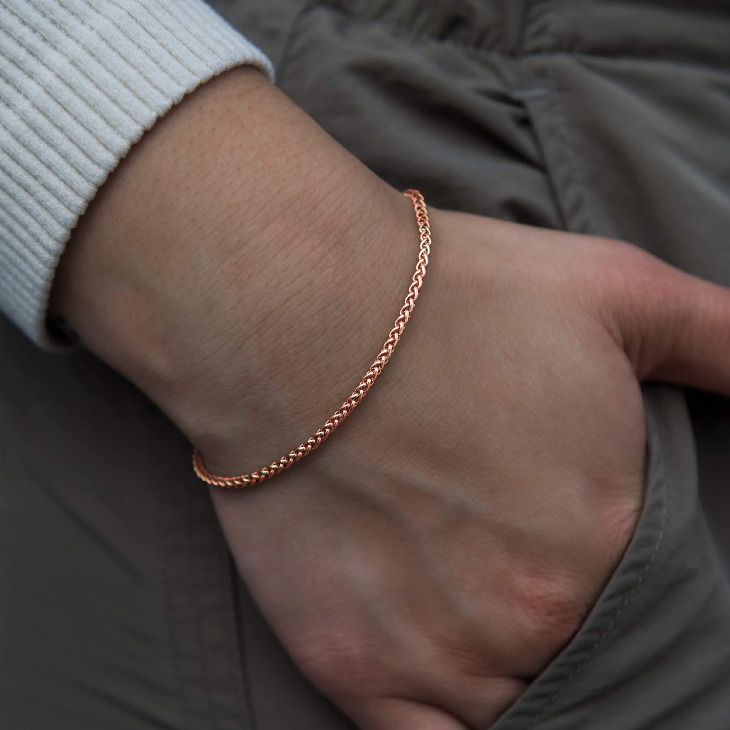 GLD Women Palm Chain Necklace + Bracelet Bundle in Rose Gold - 2 mm