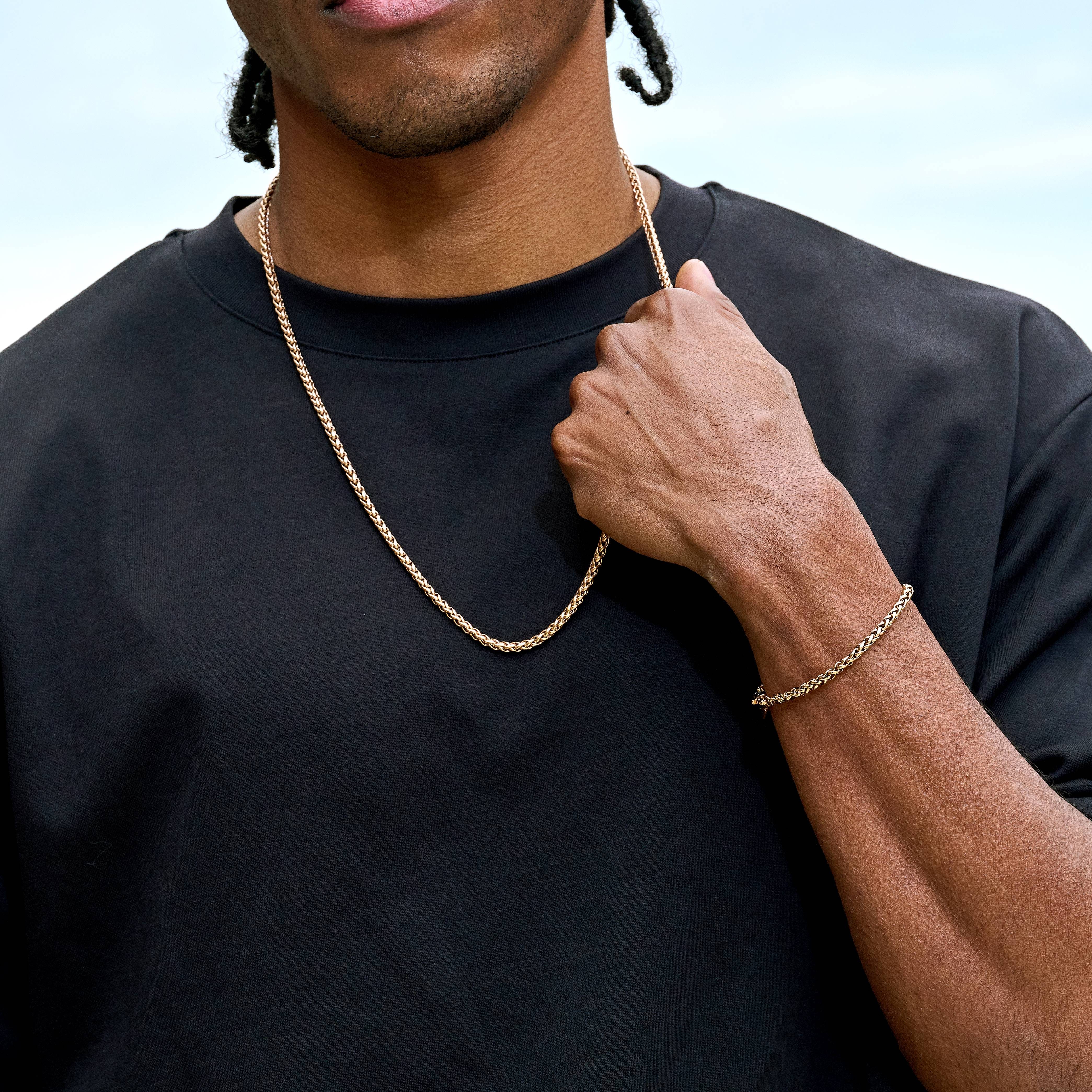 GLD Men Palm Chain + Bracelet Bundle in Rose Gold - 2 mm
