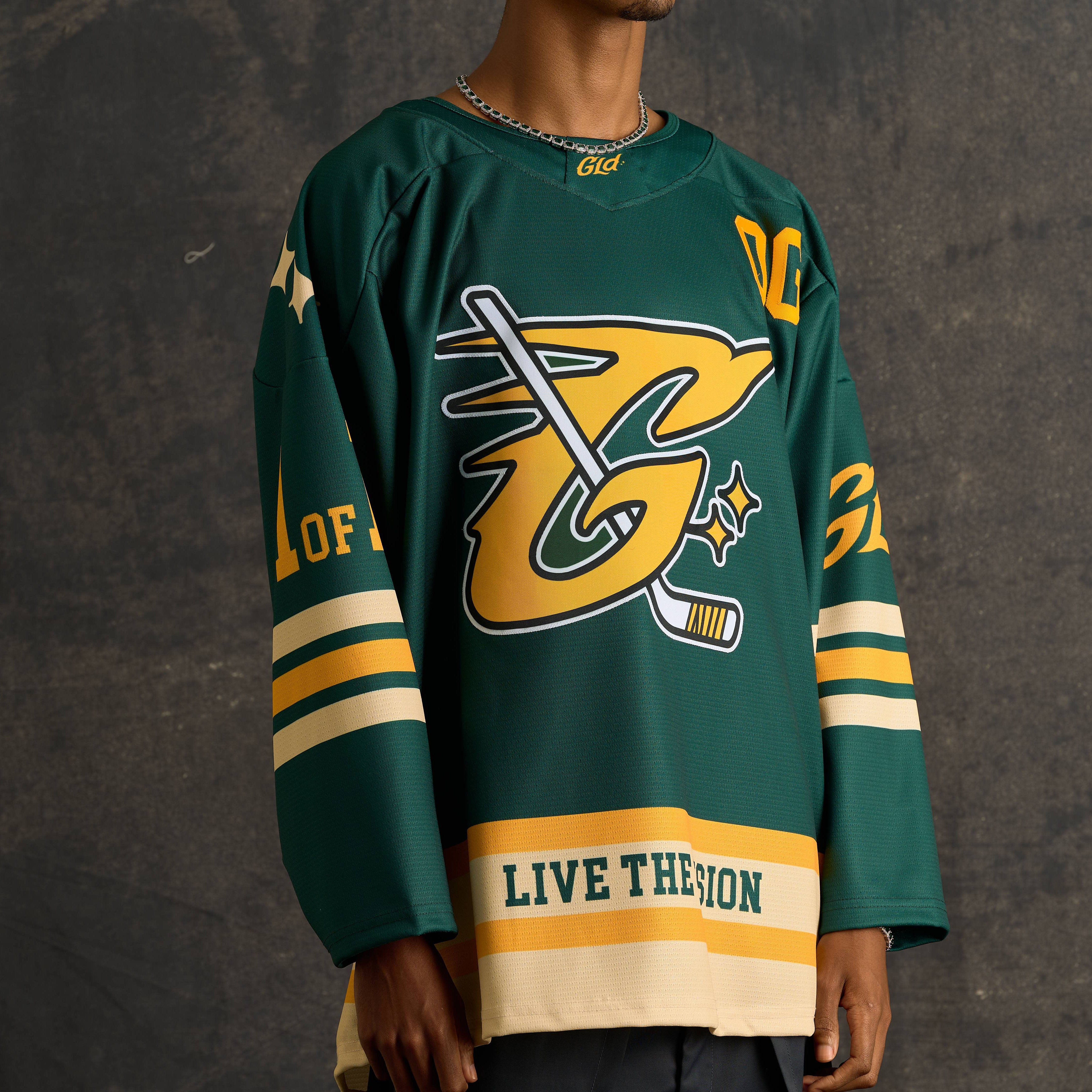 GLD Men GLD Green and Yellow Hockey Jersey