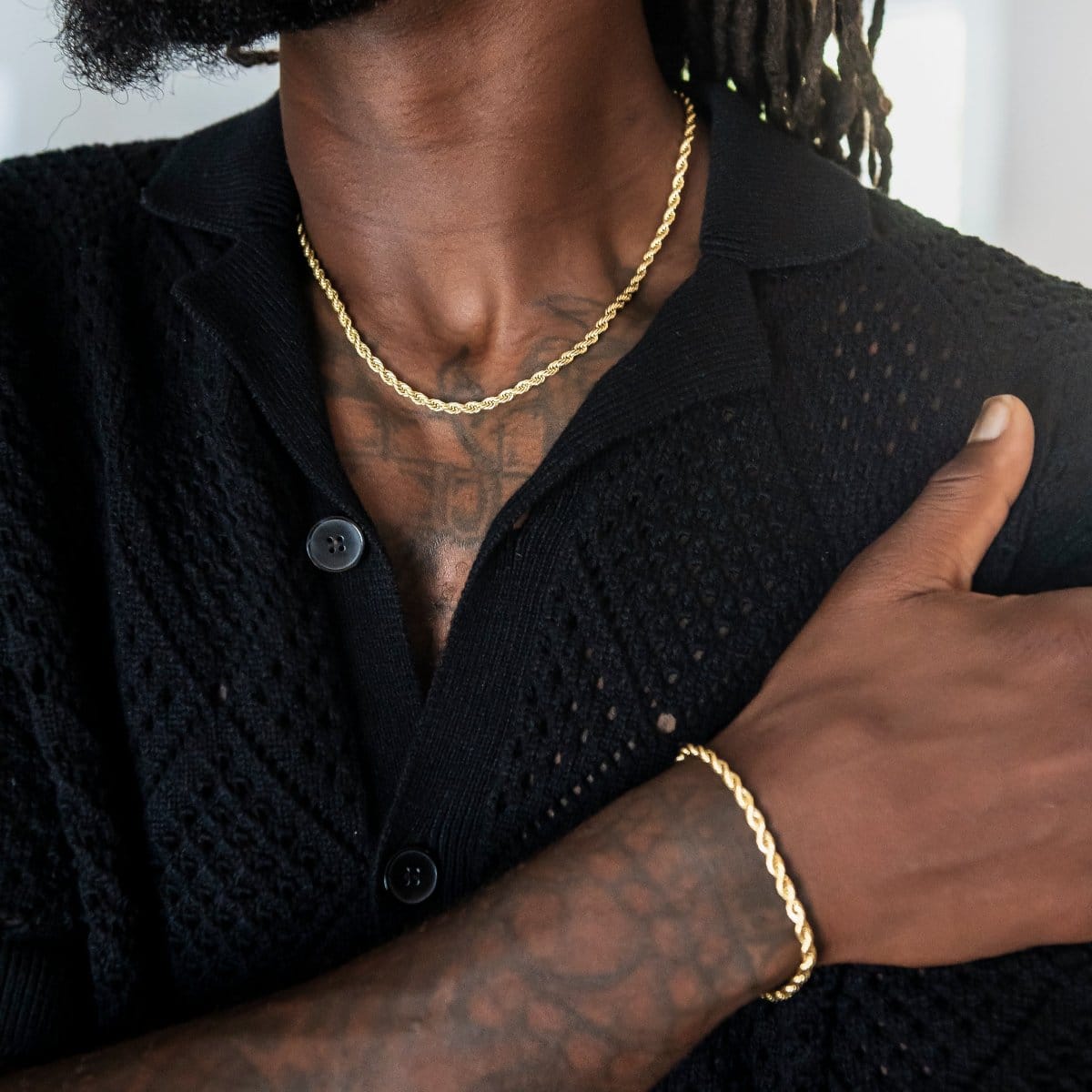GLD Men Rope Chain + Bracelet Bundle in Yellow Gold - 4 mm