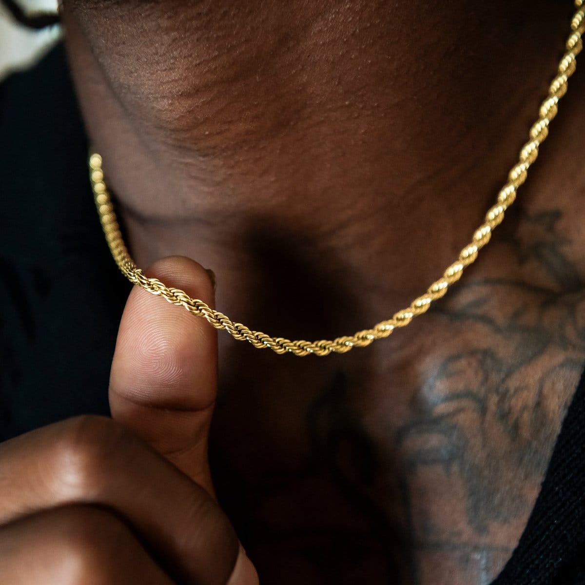 GLD Men Rope Chain + Bracelet Bundle in Yellow Gold - 4 mm