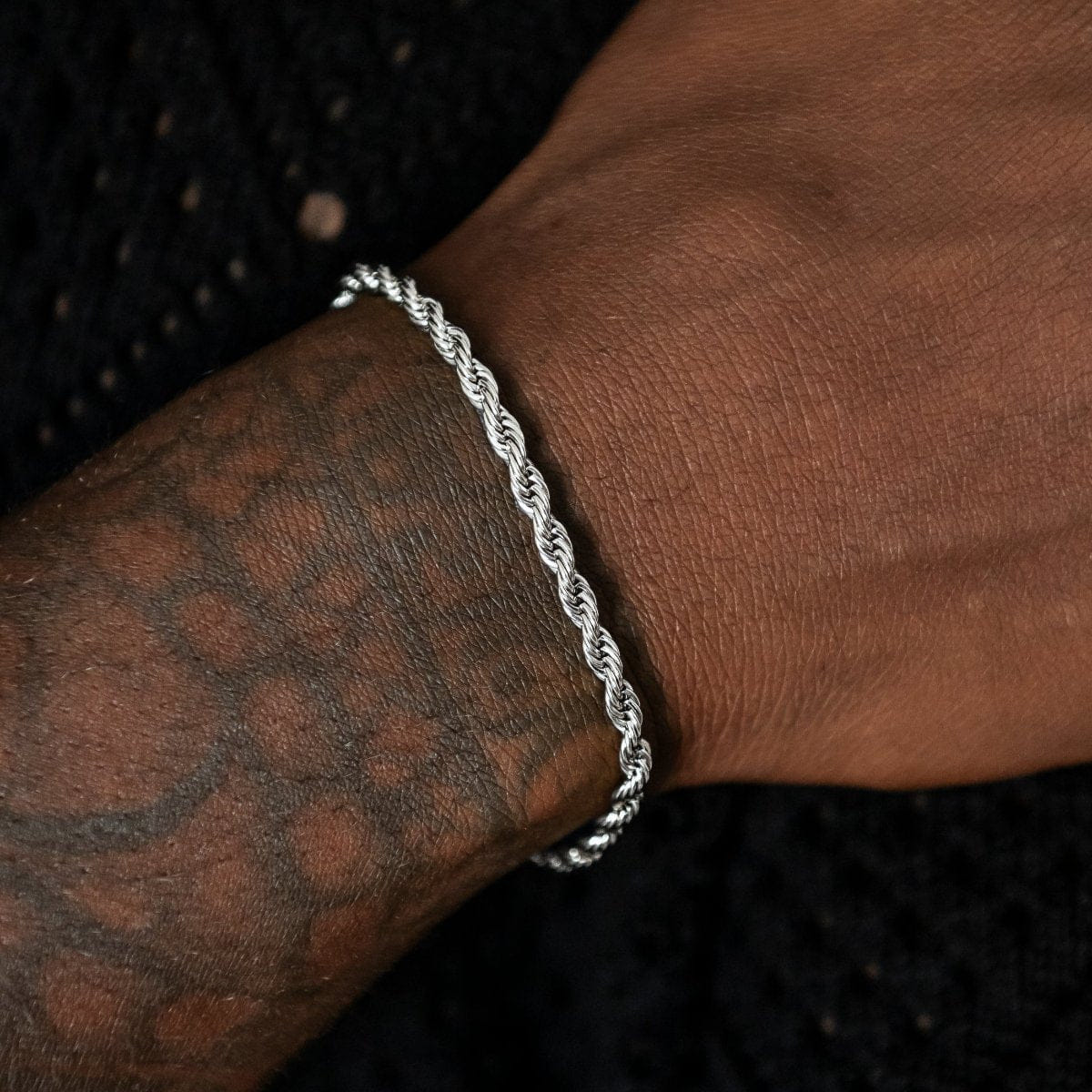 GLD Men Rope Chain + Bracelet Bundle in White Gold - 4 mm