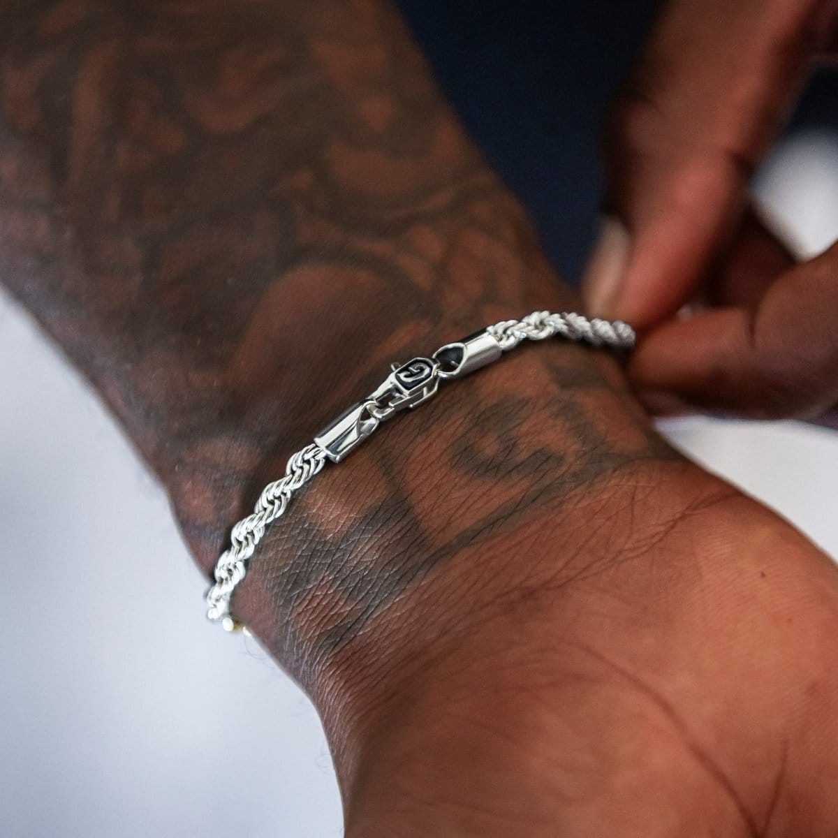 GLD Men Rope Chain + Bracelet Bundle in White Gold - 4 mm
