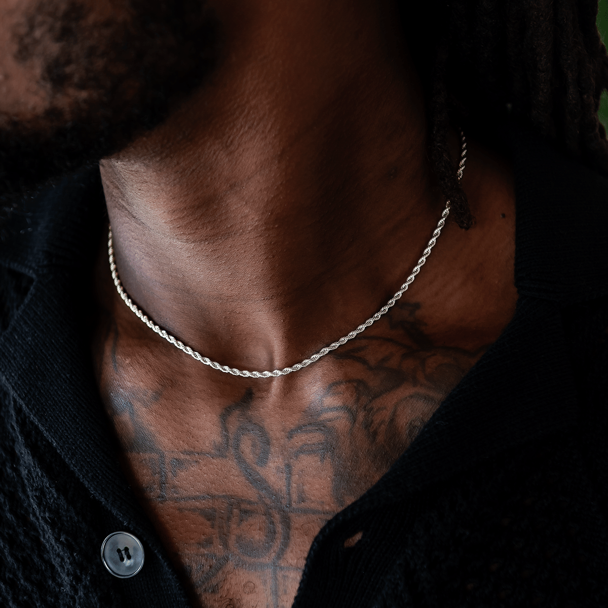 GLD Men Rope Chain + Bracelet Bundle in White Gold - 2 mm
