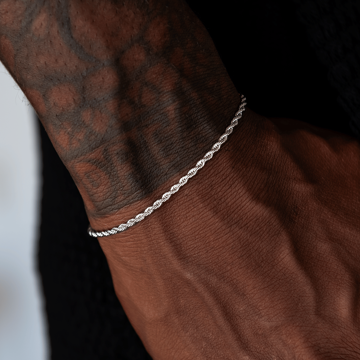 GLD Men Rope Chain + Bracelet Bundle in White Gold - 2 mm
