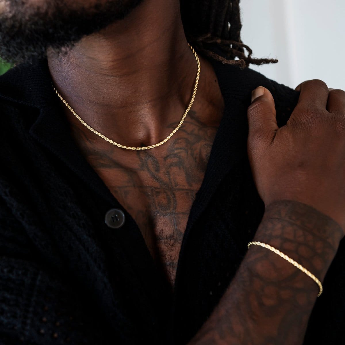 GLD Men Rope Chain + Bracelet Bundle in Yellow Gold - 2 mm