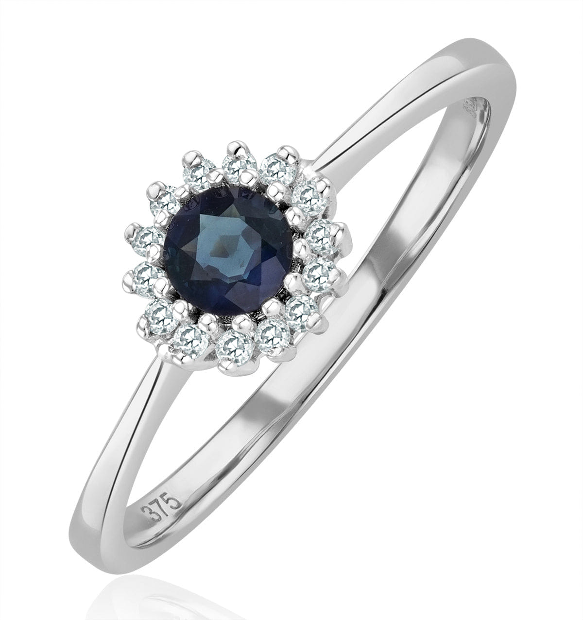 Diamond Sapphire 3.5 x 3.5 mm And Diamond 9K White Gold Ring