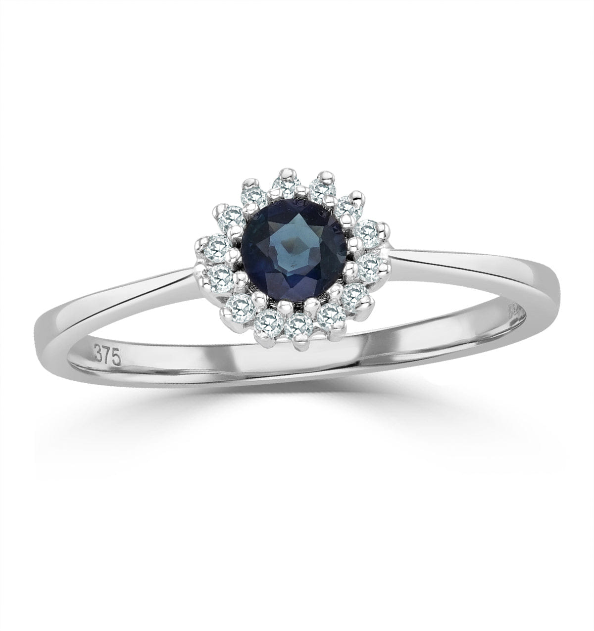 Diamond Sapphire 3.5 x 3.5 mm And Diamond 9K White Gold Ring