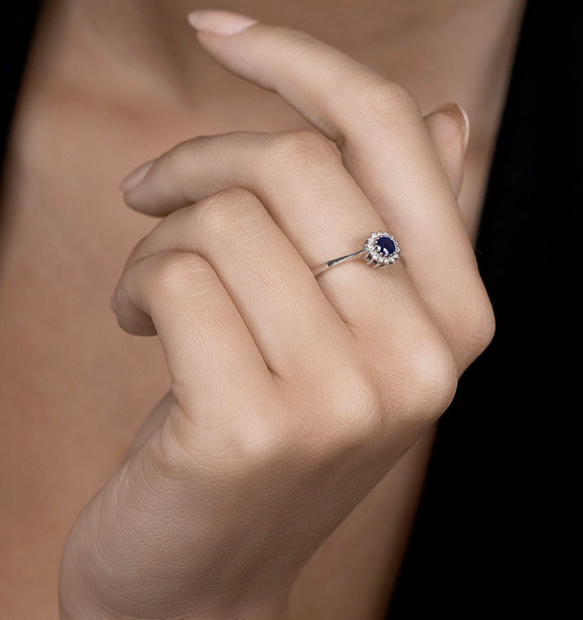 Diamond Sapphire 3.5 x 3.5 mm And Diamond 9K White Gold Ring