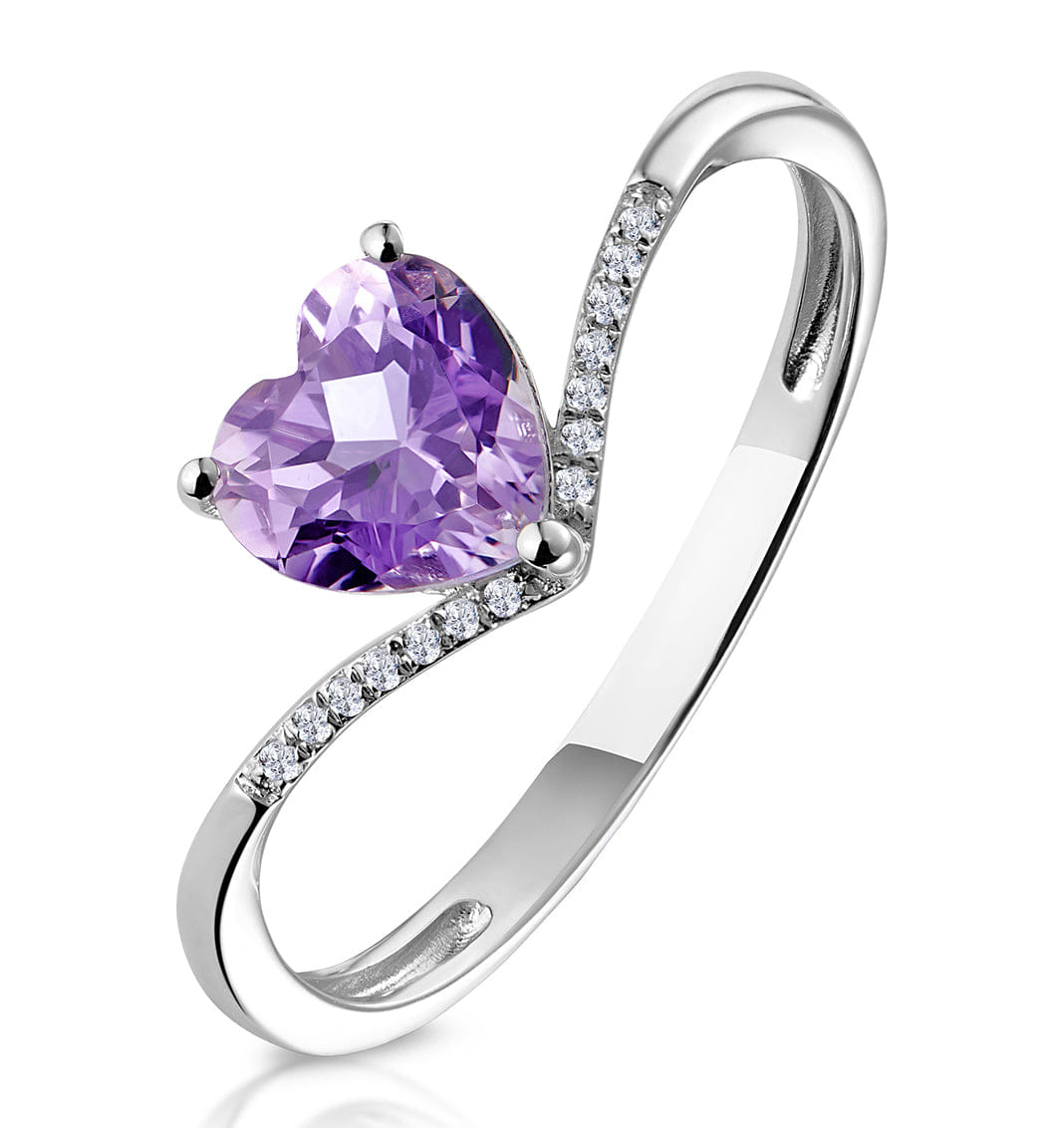 Diamond Heart Amethyst and Diamond Stellato Ring in 9K White Gold