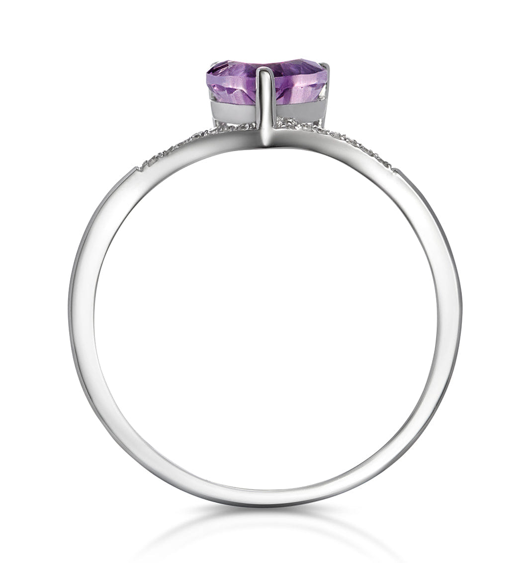 Diamond Heart Amethyst and Diamond Stellato Ring in 9K White Gold