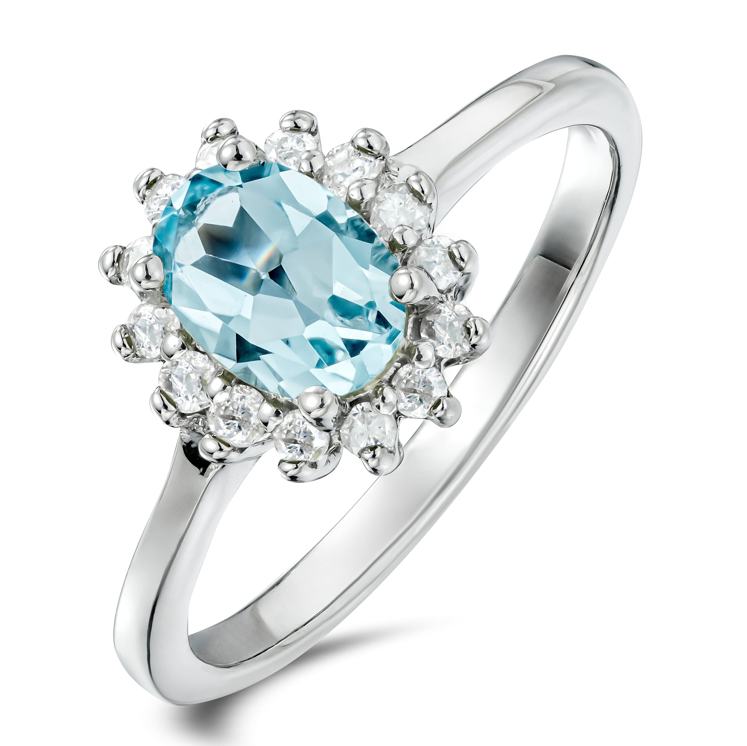 Diamond Blue Topaz 0.95CT And Diamond 925 Sterling Silver Ring