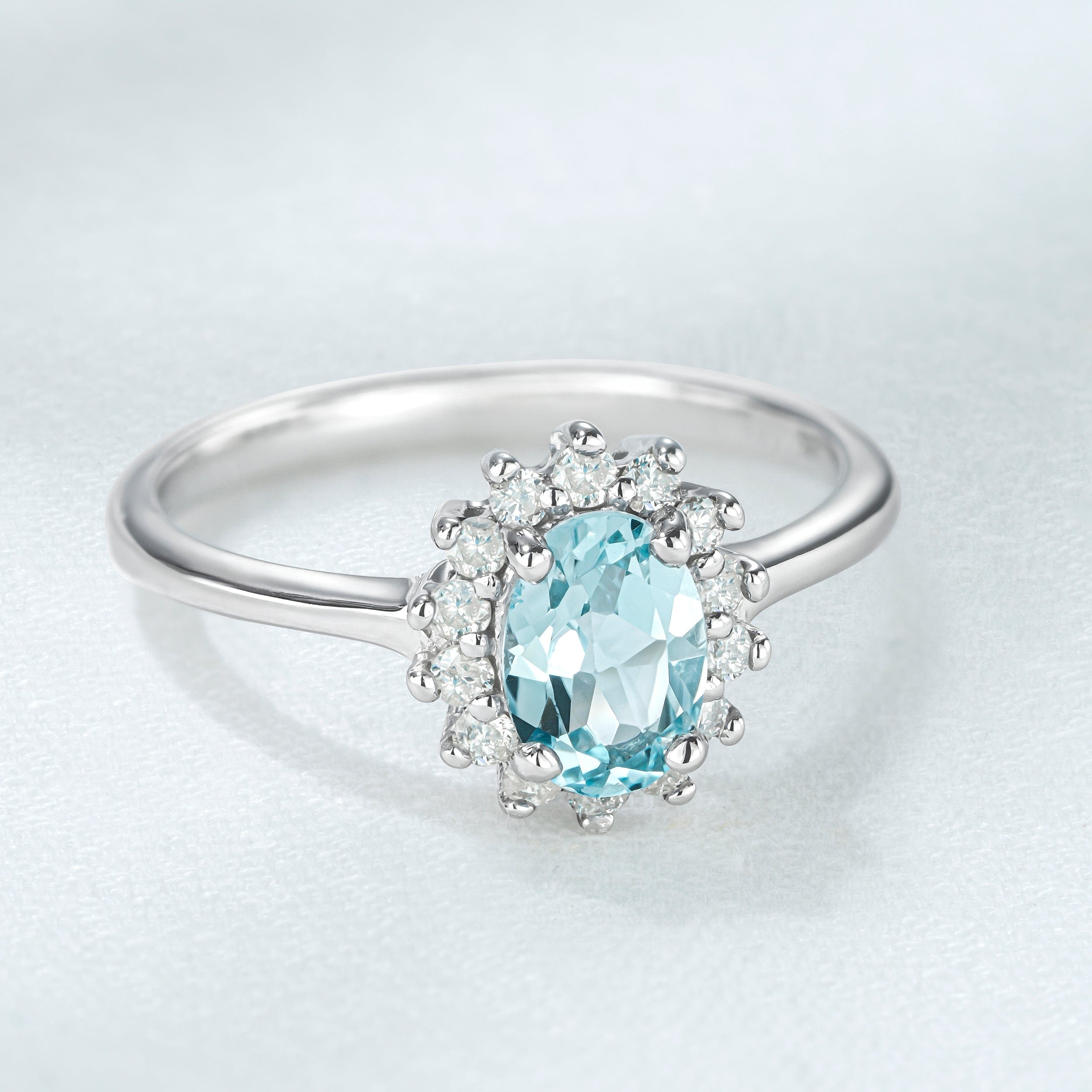 Diamond Blue Topaz 0.95CT And Diamond 925 Sterling Silver Ring